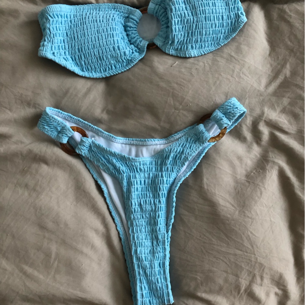 Blue Textured Bikini Set